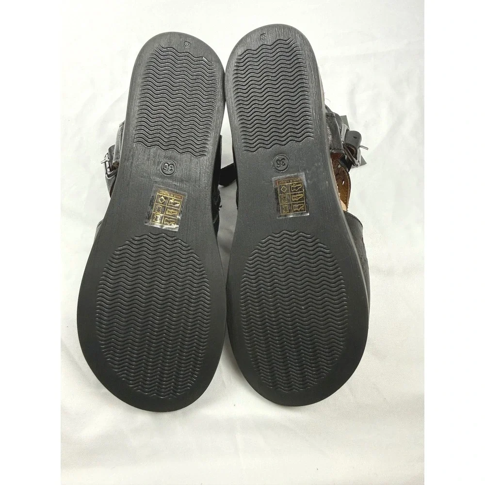 Spring Step L'Artiste Black Leather Perforated Comfort Sandals EU36(US5.5–6) NWT